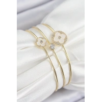 Pirinç Zirkon Taşlı Yonca Model Gold Renk Vip 3lü Kadın Bileklik