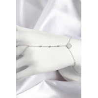 Pirinç Zirkon Taşlı Yonca Model Gümüş Renk Şahmeran