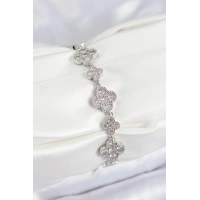 Pirinç Zirkon Taşlı Yonca Model Gümüş Renk VIP Seri Kadın Bileklik