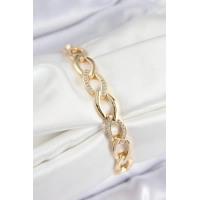 Pirinç Zirkon Taşlı Zincir Model Gold Renk Kadın Bileklik