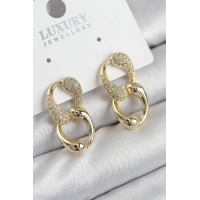 Pirinç Zirkon Taşlı Zincir Model Gold Renk Kadın Küpe