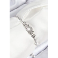 Pirinç Zirkon Taşlı Zincir Model Gümüş Renk Asansörlü Kadın Bileklik