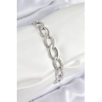 Pirinç Zirkon Taşlı Zincir Model Gümüş Renk Kadın Bileklik