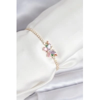 Renkli Kelebek Model Zirkon Taşlı Asansörlü Su Yolu Kadın Bileklik