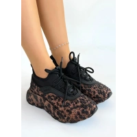 Rimay Kahverengi Cilt Boncuk İşlemeli Spor Ayakkabı