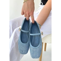 Rives Mavi Cilt Hasır Dokumalı Babet Ayakkabı