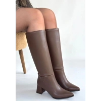 Roksa Acı Kahvei Cilt Topuklu Çizme