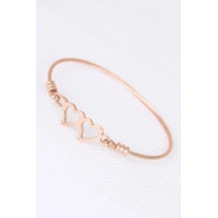 Rose Çelik Çift Kalp Figürlü Erkek Kelepçe Bileklik