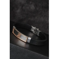 Rose Renk Orak Figürlü Metal Aksesuarlı Siyah Renk Deri Erkek Bileklik