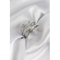 Sarmal Zirkon Baget Taşlı Gümüş Renk Kadın Yüzük