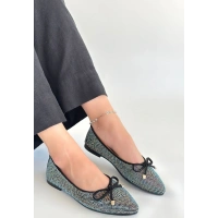 Sarra Siyah Saten İşlemeli Babet Ayakkabı