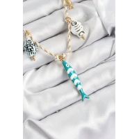 Seramik Motifli Balık Figürlü Model Krem İp Kadın Kolye