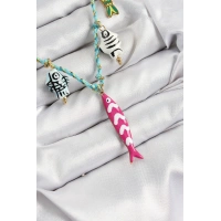 Seramik Motifli Pembe Balık Figürlü Model Mavi İp Kadın Kolye