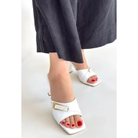 Sief Beyaz Rugan Topuklu Terlik