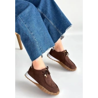 Sier Kahverengi Süet Bağcıklı Spor Ayakkabı