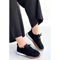 Sier Siyah Süet Bağcıklı Spor Ayakkabı