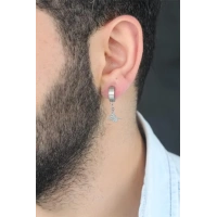 Silver Renk Kaplama Osmanlı Tuğra Figürlü Kıstırmalı Çelik Erkek Küpe