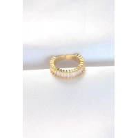 Sıralı Baget Taşlı Gold Renk Ayarlanabilir Yüzük