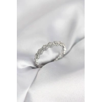 Sıralı Çiçek Model Gümüş Renk Zirkon Taşlı Kadın Yüzük