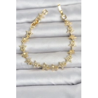 Sıralı Yıldız Model Zirkon Taşlı Gold Renk Pirinç Kadın Bileklik