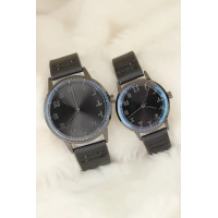 Siyah Deri Kordonlu Füme Renk Metal Kasa Sevgili Saatleri