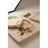 Siyah Kedi Model Gold Renk Charmlı Bileklik