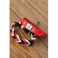 Siyah Kırmızı Renk Deri Erkek Bileklik Kombin