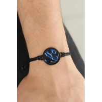 Siyah Renk Deri Ayarlamlı İpli Kayı Boyu Erkek Bileklik