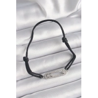 Siyah Renk İpli Asansör Zirkon Taşlı Gümüş Messika Model Kadın Bileklik
