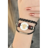 Siyah Renk Melekli Tasarım Çoklu Deri Bayan Bileklik