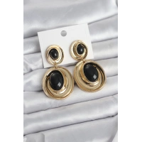 Siyah Sallantılı Damla Model Gold Renk Vintage Kadın Küpe