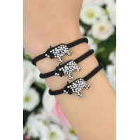 Siyah  Zirkon Taşlı Fil Aksesuarlı Metal Bayan Bileklik