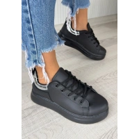 Sofio Siyah Cilt Bağcıklı Spor Ayakkabı