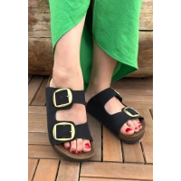 Tanta Siyah Nubuk Tokalı Terlik