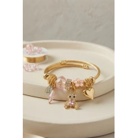Tavşan Model Gold Renk Pembe Charmlı Bileklik