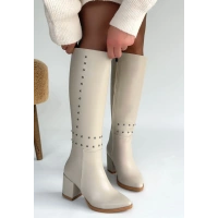 Tiyan Bej Cilt Topuklu Çizme