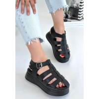 Toten Siyah Cilt Kemerli Sandalet