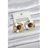 Vintage Model Kahverengi Gold Renk Pirinç Kadın Küpe