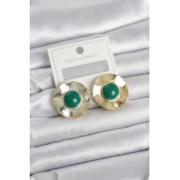 Vintage Model Yeşil Gold Renk Pirinç Kadın Küpe