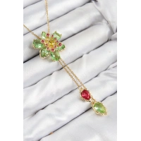 VIP Pirinç Zirkon Taşlı Çiçek Model Gold Renk Asansörlü Kadın Kolye