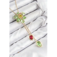 VIP Pirinç Zirkon Taşlı Çiçek Model Gold Renk Asansörlü Kadın Kolye