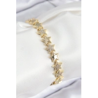 VIP Pirinç Zirkon Taşlı Yıldız Model Gold Renk Kadın Bileklik