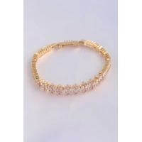 Vip Seri Pirinç Pembe Zirkon Taşlı Gold Renk Baget Model Bileklik