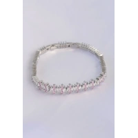 Vip Seri Pirinç Pembe Zirkon Taşlı Gümüş Renk Baget Model Bileklik