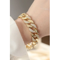 Vip Seri Pirinç Zirkon Taşlı Gold Renk Gurmet Bileklik