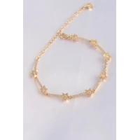 Vip Seri Pirinç Zirkon Taşlı Gold Renk Halley Model Bileklik