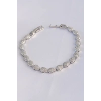 Vip Seri Pirinç Zirkon Taşlı Gümüş Renk Damla Model Bileklik