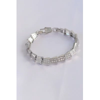 Vip Seri Pirinç Zirkon Taşlı Gümüş Renk Geometrik Bileklik