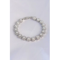 Vip Seri Pirinç Zirkon Taşlı Gümüş Renk Kalp Model Bileklik