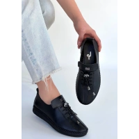 Warte Siyah Deri Bağcıklı Spor Ayakkabı